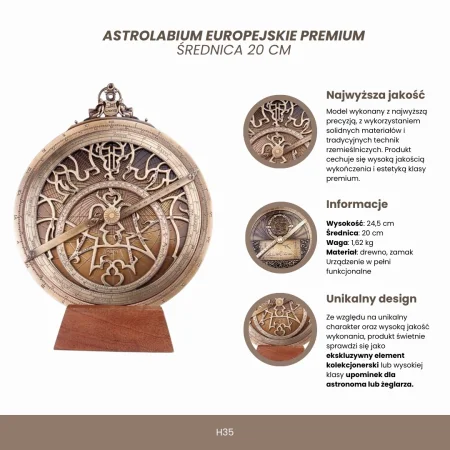 Duże Astrolabium Europejskie - średnica 20 cm - Prezent Premium dla Astronoma lub Żeglarza - H35