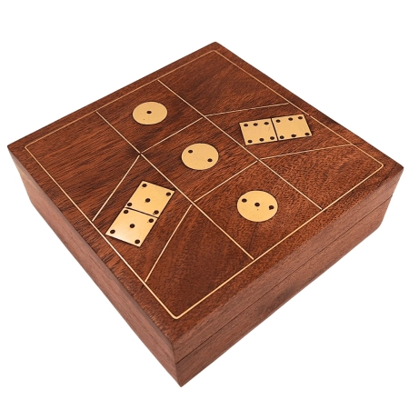 Zestaw Gier - Domino i Kości do Gry w Drewnianym Pudełku - DO-002