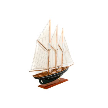 Drewniany model historycznego żaglowca, trójmasztowego szkunera “Atlantic”