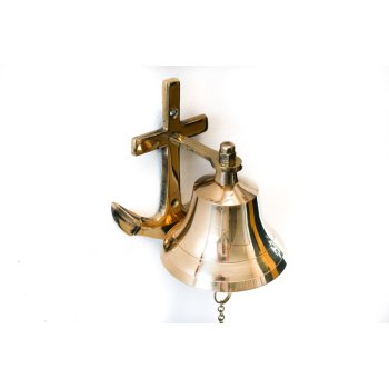 Mały mosiężny dzwon okrętowy z kotwicą, dzwon żeglarski z mosiądzu z kotwicą, marynistyczny upominek, morski symbol