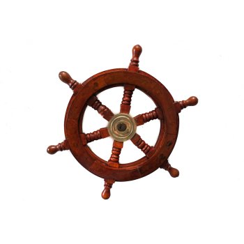 Żeglarskie koło sterowe z drewna 33cm z mosiężną piastą - kapitański symbol trzymania steru władzy, marynistyczna dekoracja