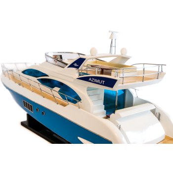 Potężny drewniany model włoskiej łodzi motorowej Azimut 64 Flybridge 85 cm