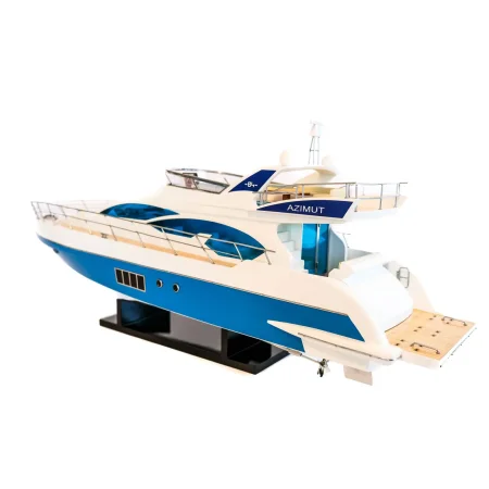 Potężny drewniany model włoskiej łodzi motorowej Azimut 64 Flybridge 85 cm