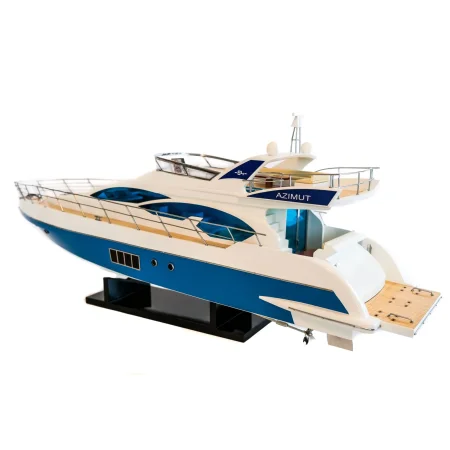 Potężny drewniany model włoskiej łodzi motorowej Azimut 64 Flybridge 85 cm